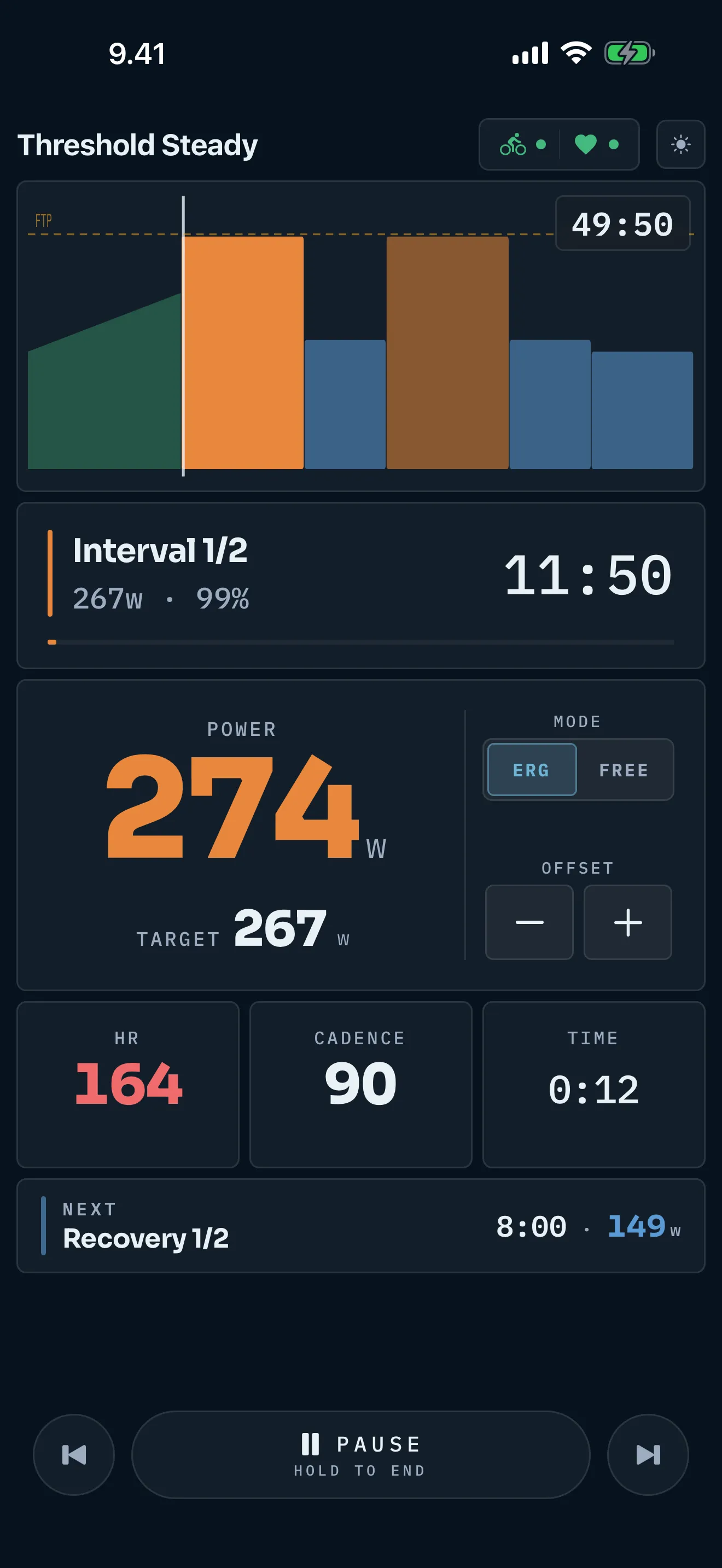 Routa workout player controlling a smart trainer in ERG